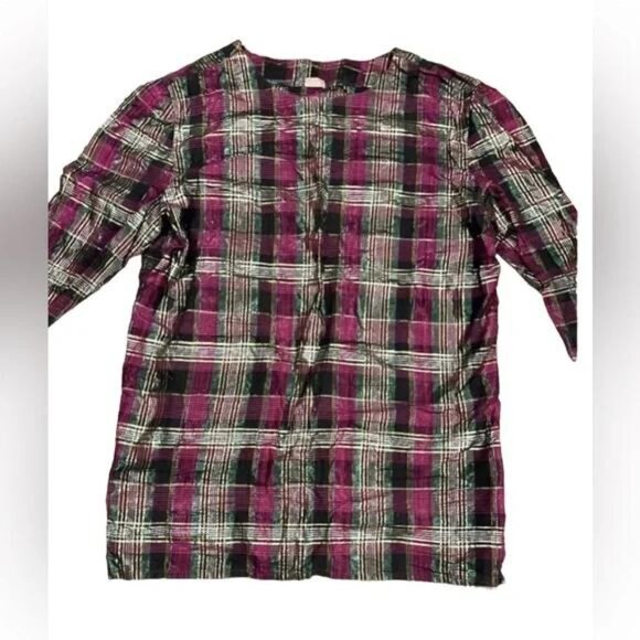 Rare Bellmistic 100% Human Hair Tunic Plaid Metallic Sz XL Women’s Multicolor - Picture 2 of 6